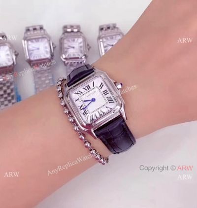 Cartier Panthere De Replica Cartier Watches SS Black Leather Strap